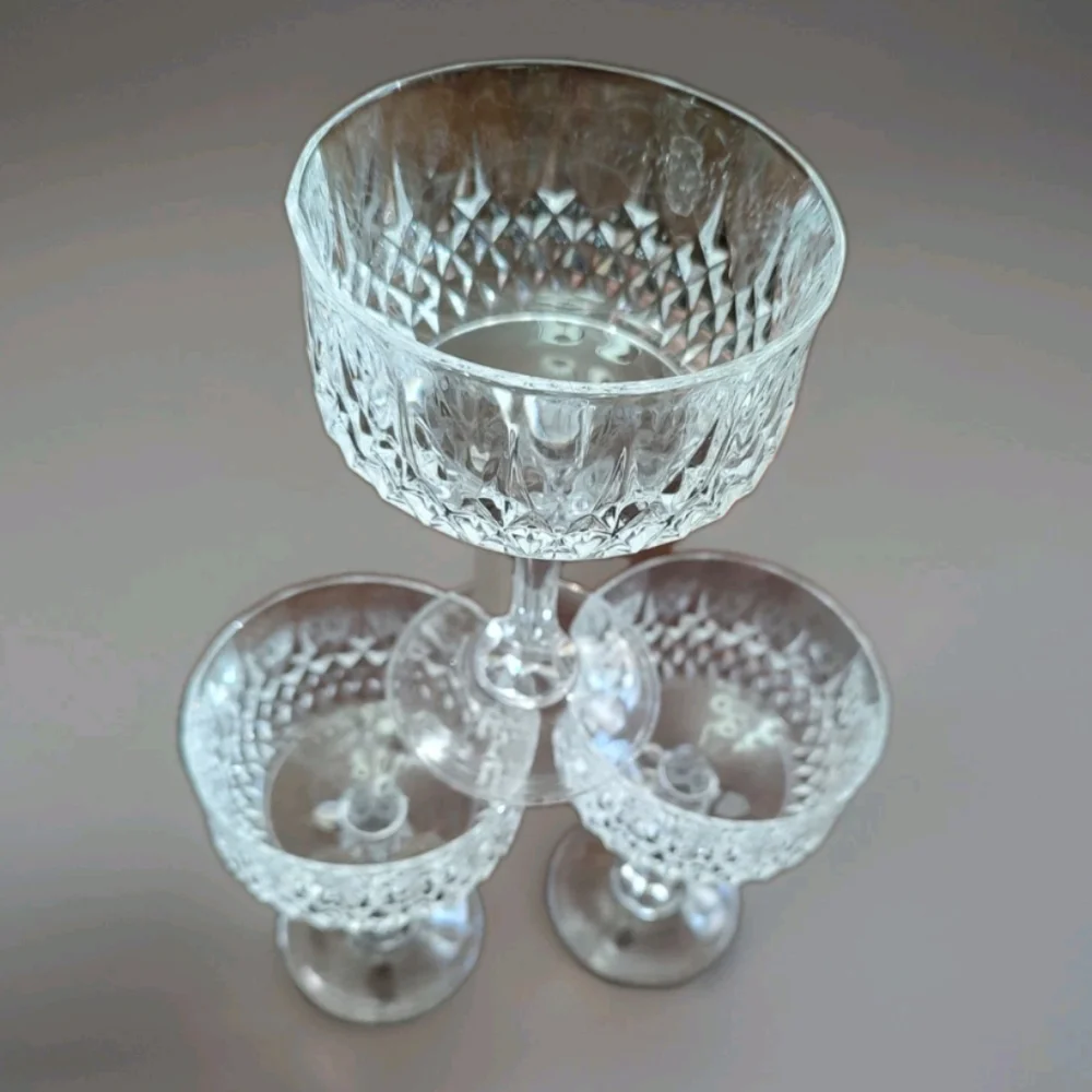 3 Cristal D'Arque Stemmed Diamond Cut Longchamp Sherbet/Parfait/Wine Glasses - Picture 5 of 8